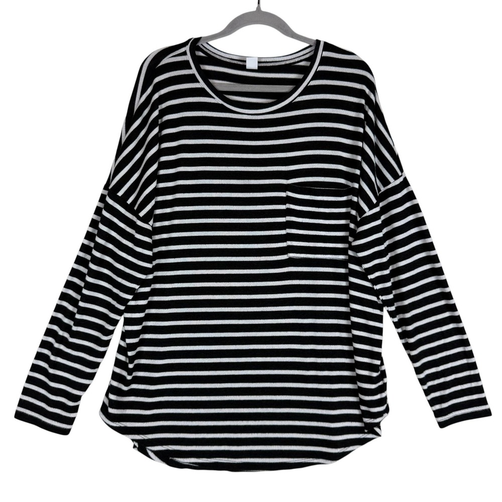 Old Navy Shirt Womens XL Black White Stripe Pocket Long Sleeve Jersey Casual Top